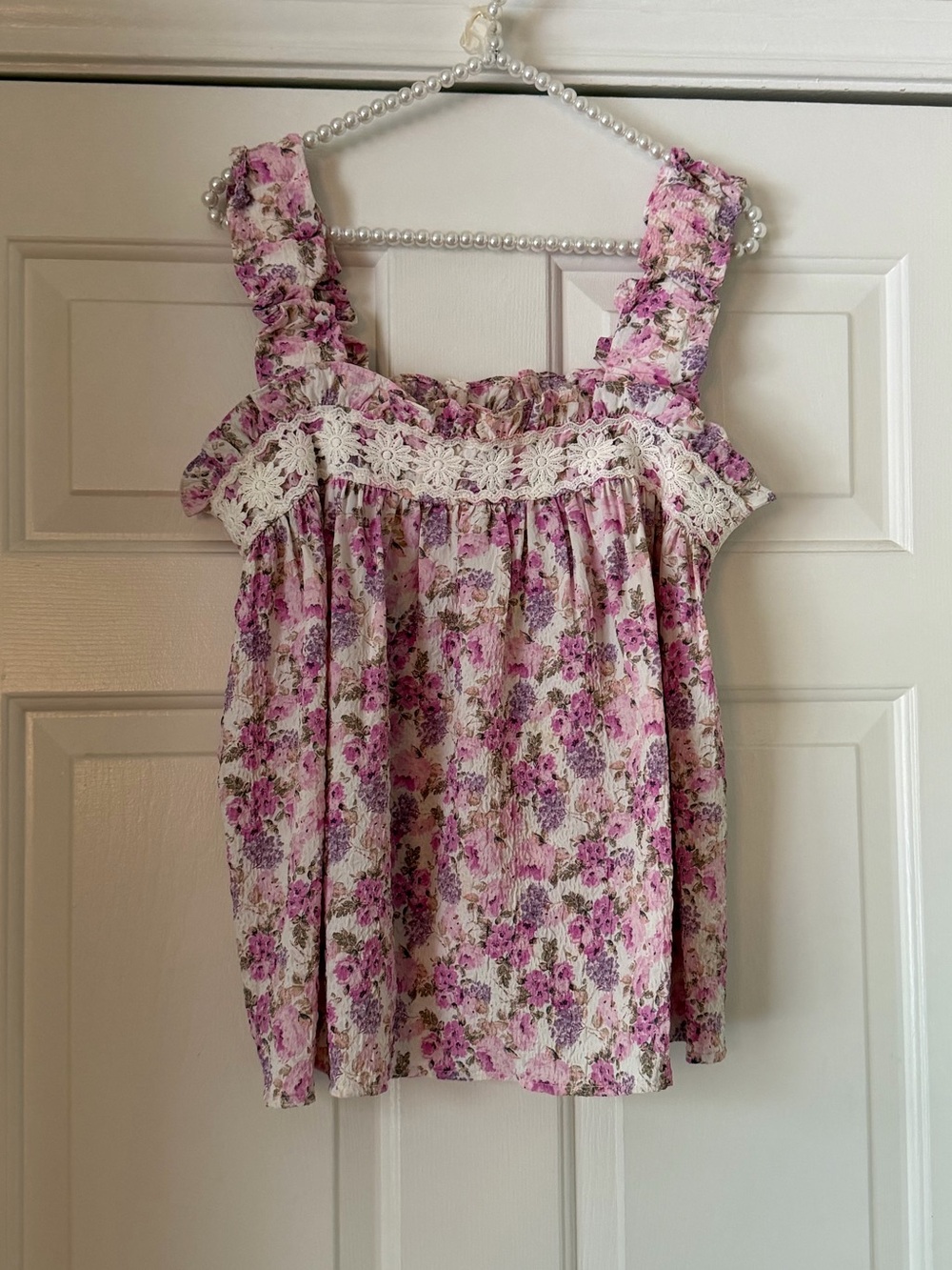 Blue Pepper Pink Floral Ruched Strap Top